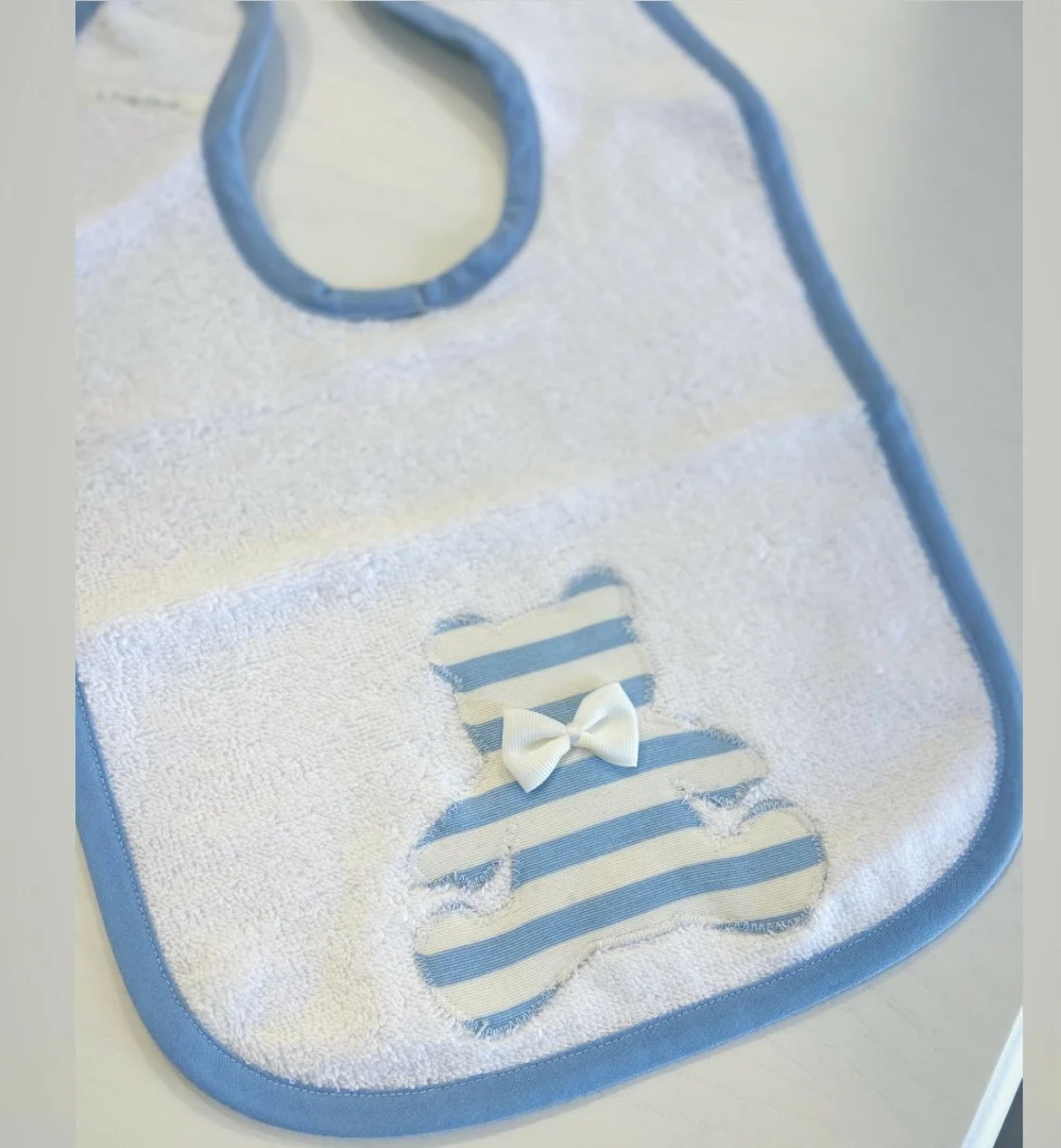 Bavaglino Pappa orsetto righe bianche e celesti Bavaglino Pappa orsetto righe bianche e celesti - immagine 2