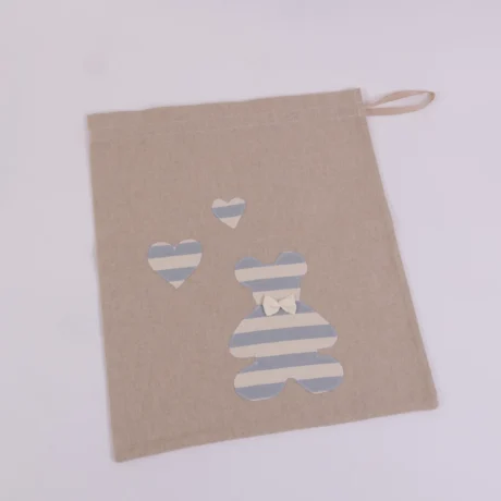 Sacchetto Portabiancheria ecrù con orso a righe