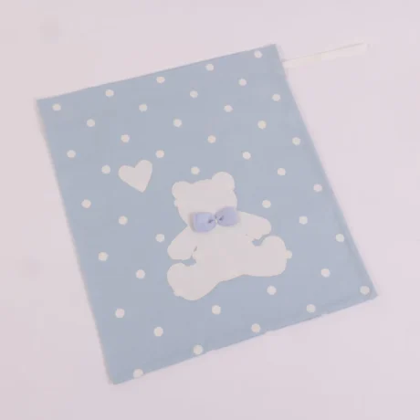 Sacchetto Portabiancheria celeste a pois con orsetto