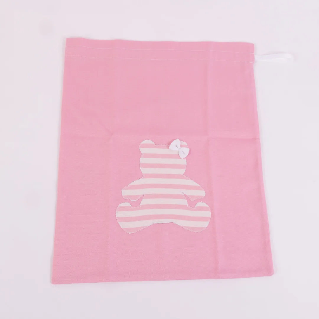 Sacchetto Portabiancheria rosa con orsetto a righe Sacchetto Portabiancheria rosa con orsetto a righe