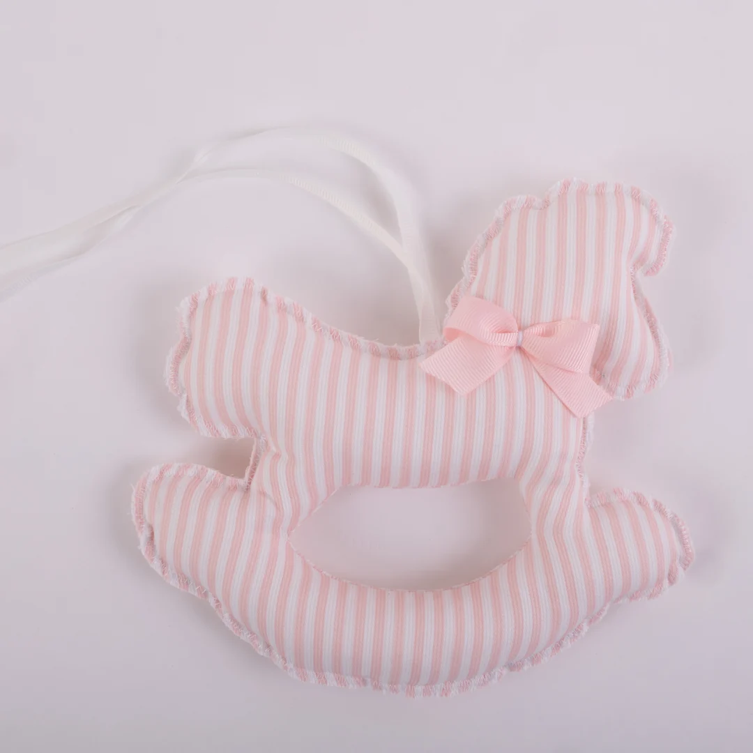 Cavalluccio a dondolo a righe bianche e rosa Cavalluccio a dondolo a righe bianche e rosa