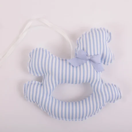 Cavalluccio a dondolo a righe bianche e celesti