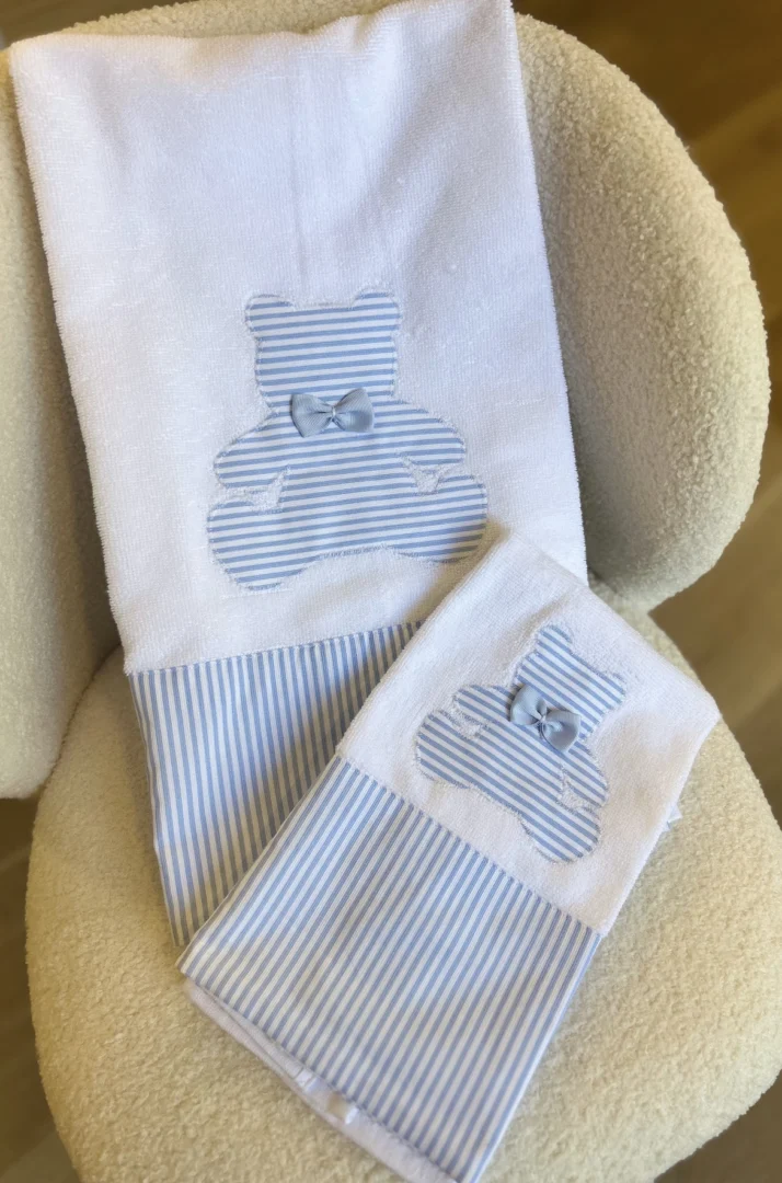 Asciugamano viso e ospite orso righe piccole Asciugamano viso e ospite orso righe piccole