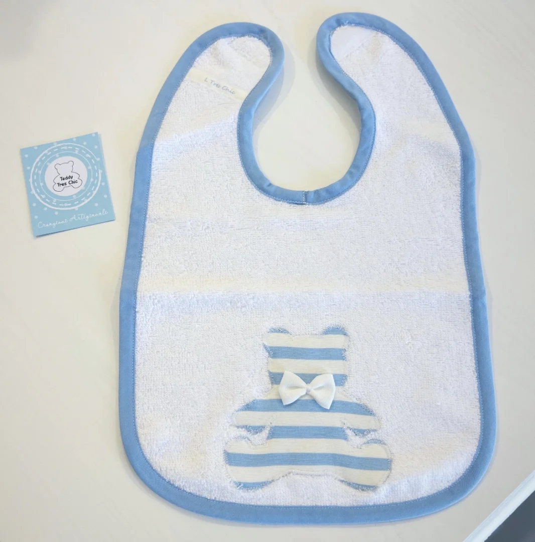Bavaglino Pappa orsetto righe bianche e celesti Bavaglino Pappa orsetto righe bianche e celesti