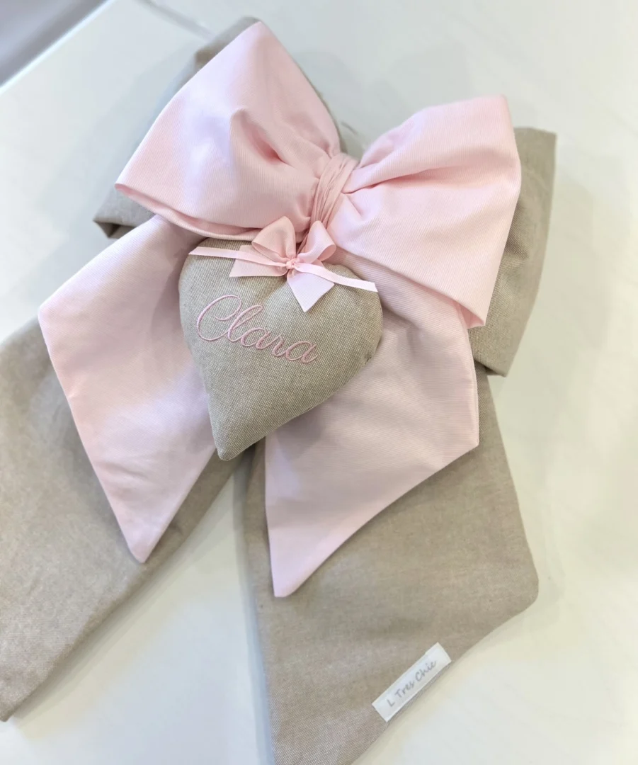 Fiocco nascita doppio ecrù e rosa Fiocco nascita doppio ecrù e rosa - immagine 2