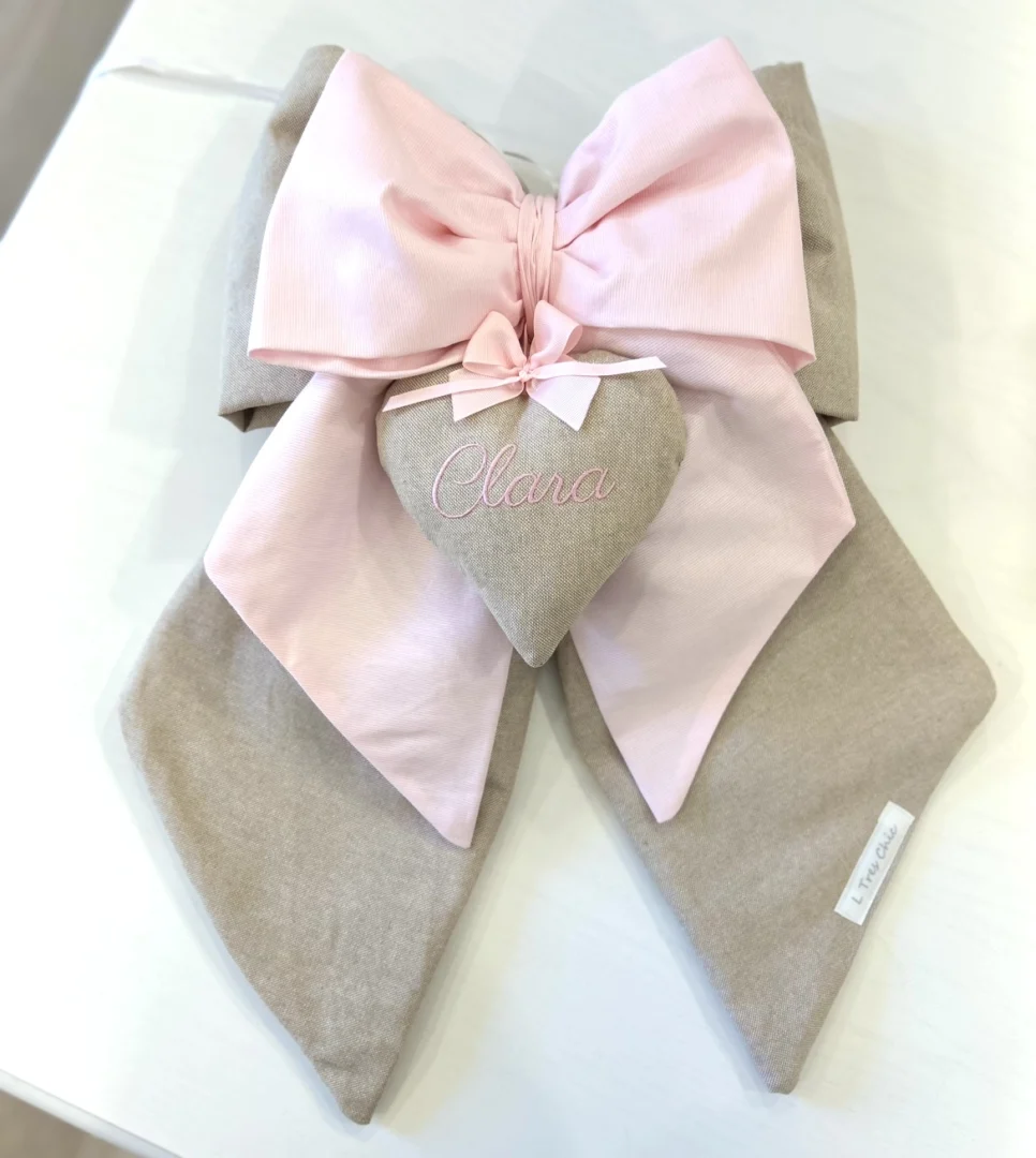 Fiocco nascita doppio ecrù e rosa Fiocco nascita doppio ecrù e rosa