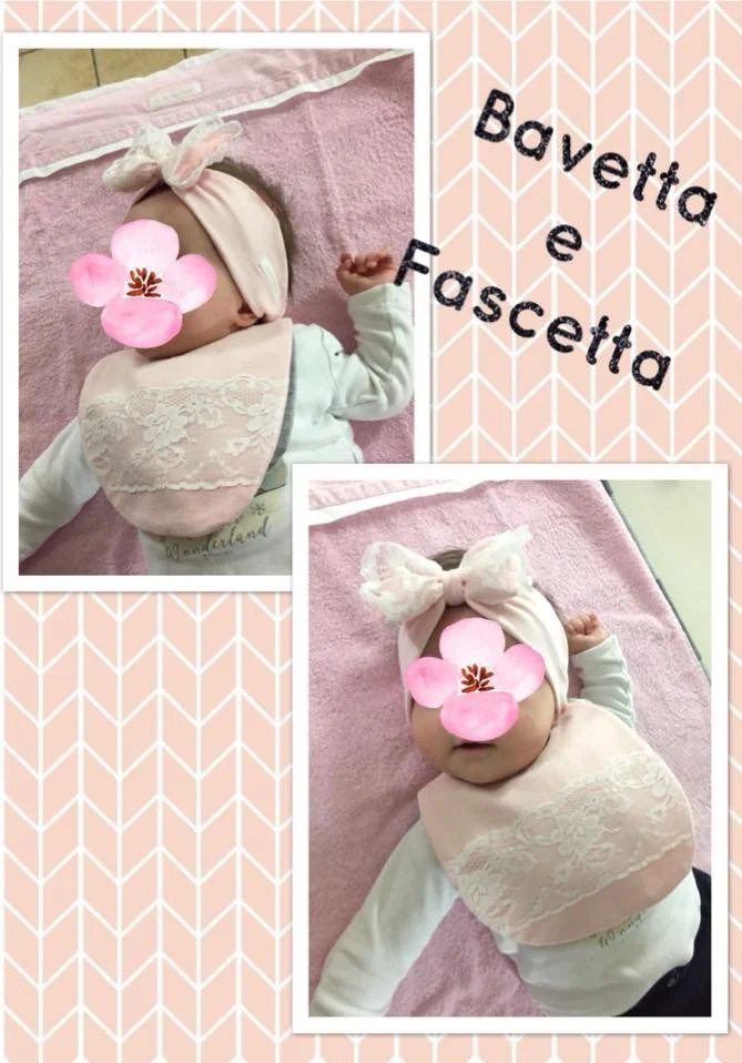 Catenella Portaciuccio rosa di pizzo + Bavetta + Fascia per la testa Catenella Portaciuccio rosa di pizzo + Bavetta + Fascia per la testa - immagine 5