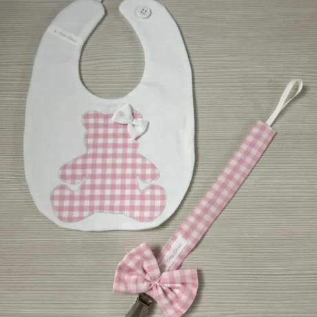 Catenella Portaciuccio a quadretti rosa+ Bavetta