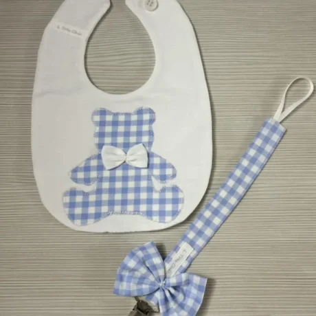 Catenella Portaciuccio a quadretti celesti + Bavetta