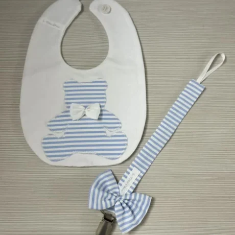 Catenella Portaciuccio a righe piccole celesti + Bavetta