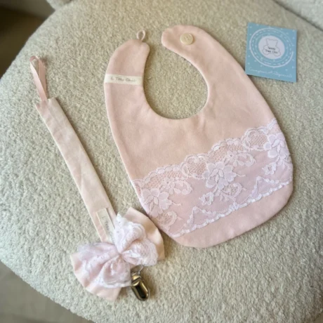 Catenella Portaciuccio rosa di pizzo + Bavetta