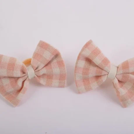 Coppia di mini elastici a fiocco quadretti rosa provenza