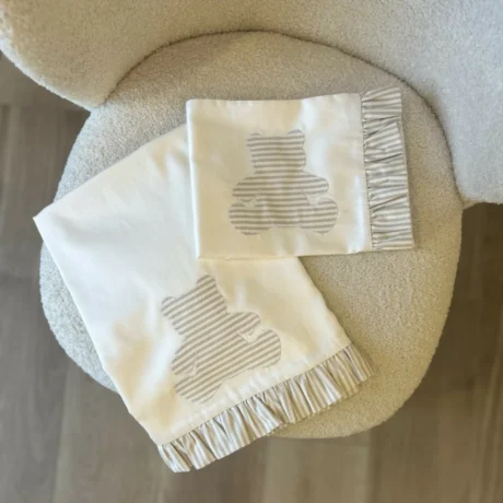 Set lenzuola bimbo/a con orsetto a righe beige