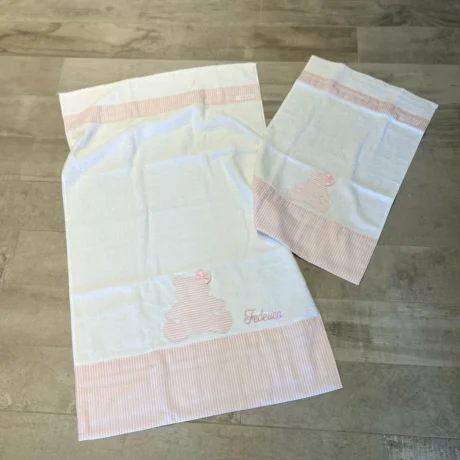 Asciugamano viso con nome e asciugamano ospite orso a righine