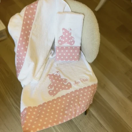 Asciugamano viso con nome e asciugamano ospite orso a pois