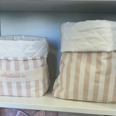 Portapannolini e Porta Prodotti coordinato a righe rosa