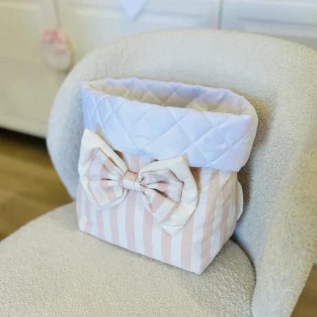 Portapannolini a righe con fiocco provenza rosa
