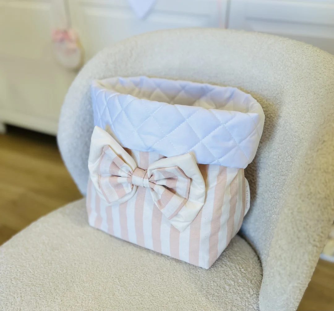 Portapannolini a righe con fiocco provenza rosa Portapannolini a righe con fiocco provenza rosa