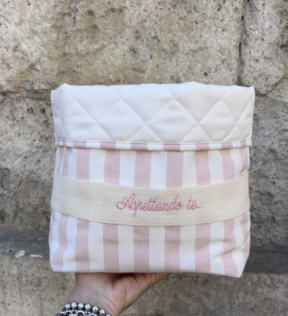 Portaprodotti righe provenza rosa con scritta o nome Portaprodotti righe provenza rosa con scritta o nome - immagine 3