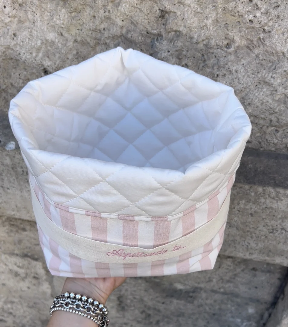 Portaprodotti righe provenza rosa con scritta o nome Portaprodotti righe provenza rosa con scritta o nome - immagine 2