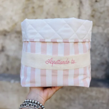 Portaprodotti righe provenza rosa con scritta o nome