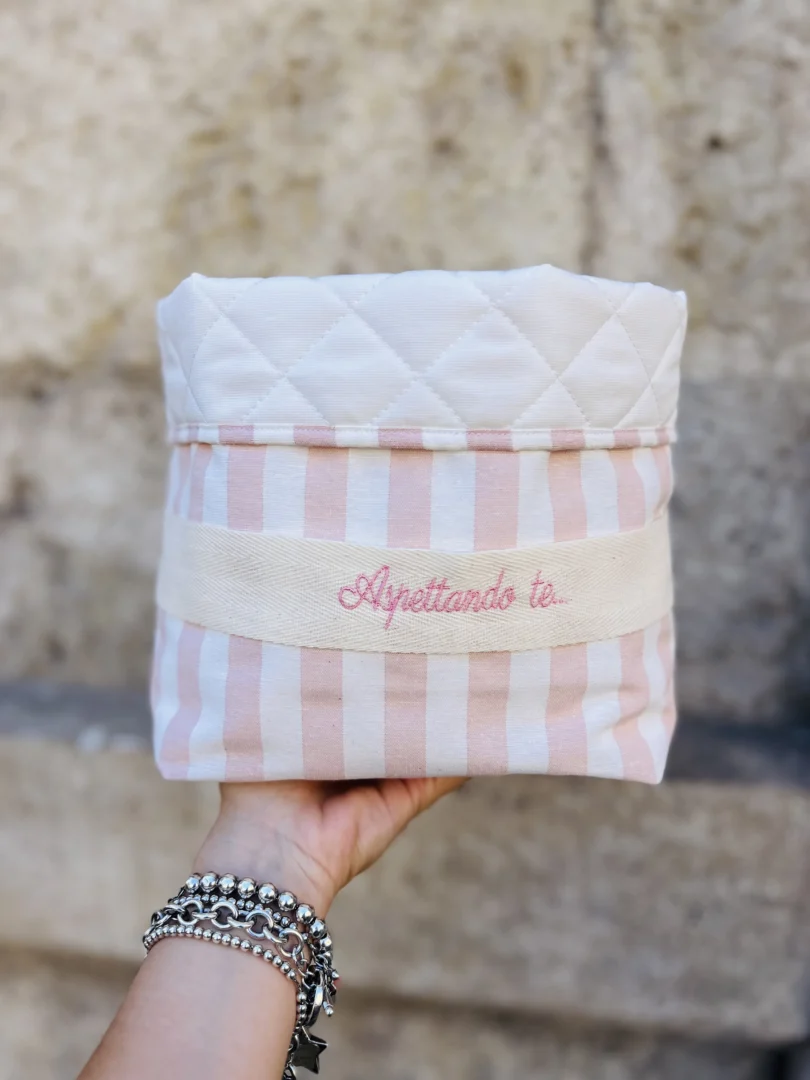 Portaprodotti righe provenza rosa con scritta o nome Portaprodotti righe provenza rosa con scritta o nome