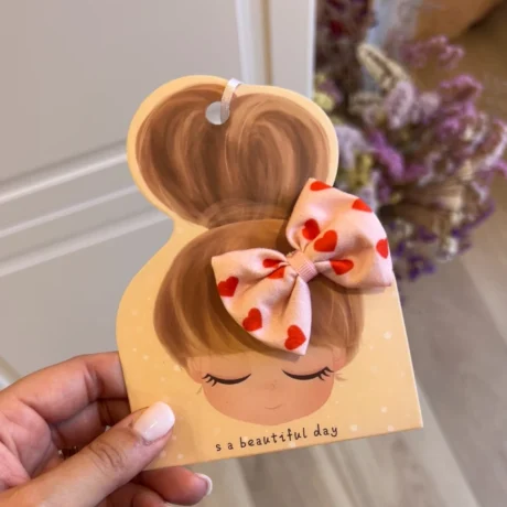 Molletta fiocco rosa con cuoricini