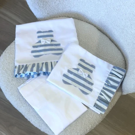 Set lenzuola bimbo con orsetto a righe blu chiaro