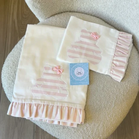 Set lenzuola bimba con orsetto rosa a righe