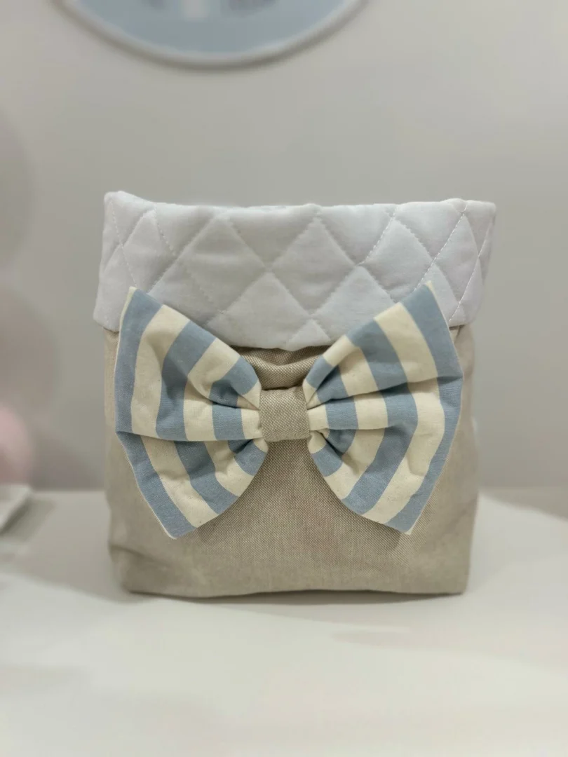 Portapannolini ecru con fiocco a righe provenza Portapannolini ecru con fiocco a righe provenza