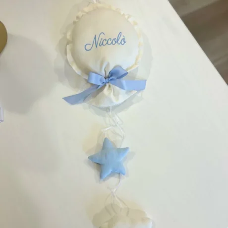 Fiocco nascita a Palloncino con nome ricamato