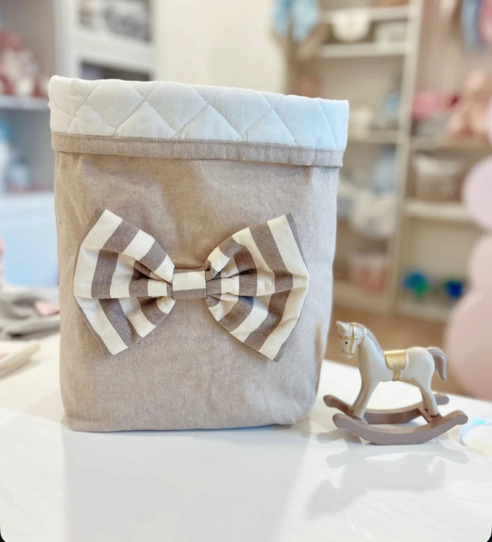 Portapannolini ecru con fiocco a righe Portapannolini ecru con fiocco a righe - immagine 2