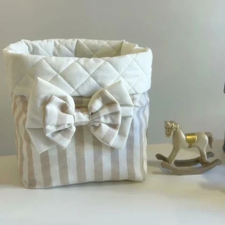 Portapannolini a righe grandi panna con fiocco