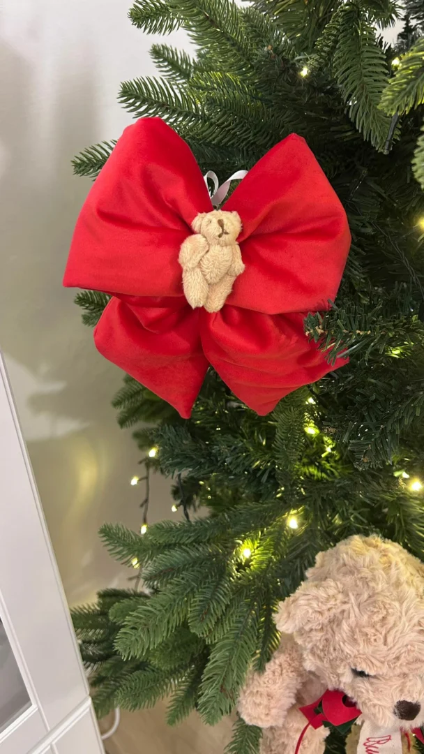 Fiocco Velluto Rosso piccolo con orsetto Fiocco Velluto Rosso piccolo con orsetto - immagine 3